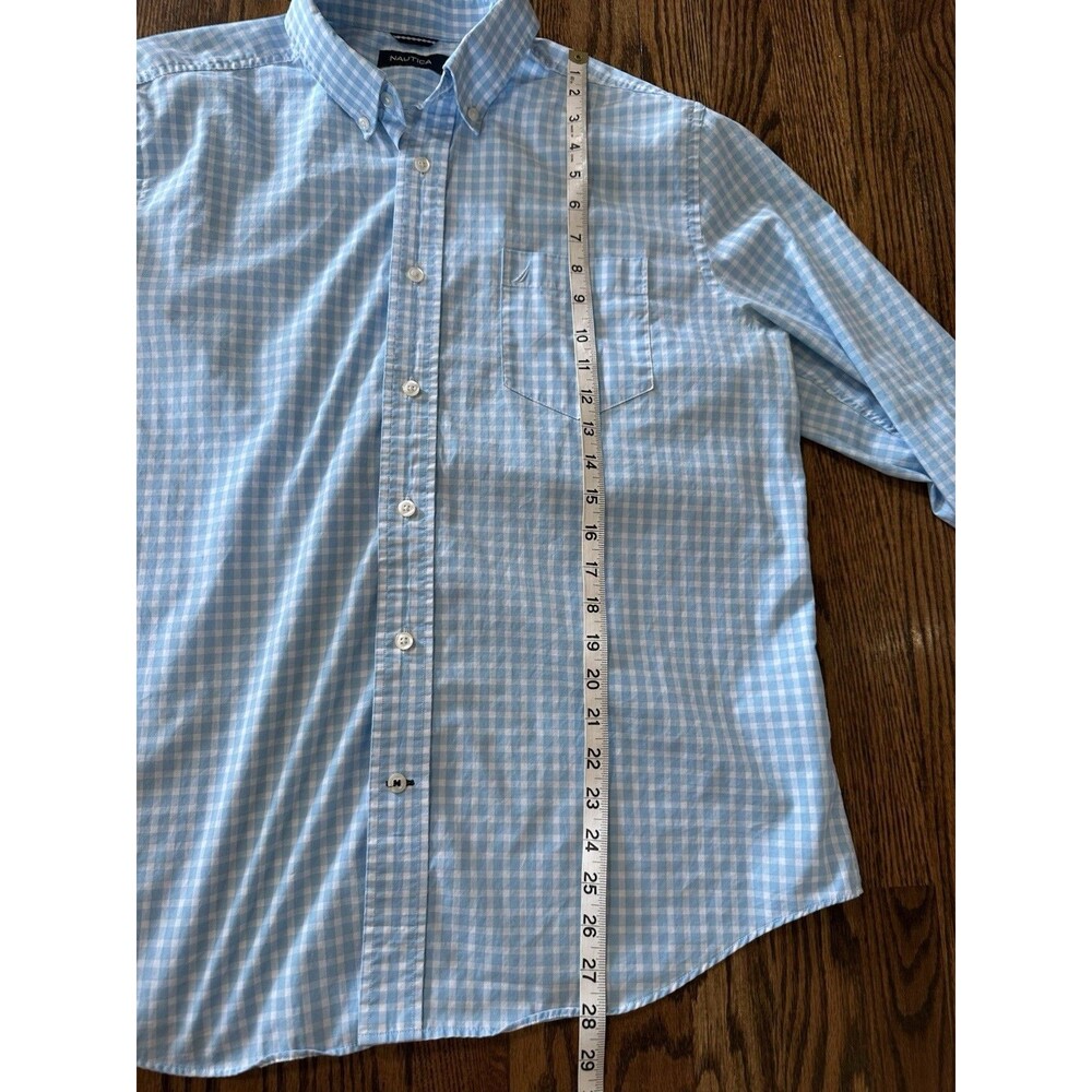 Nautica Classic Fit Button Down Shirt Light Blue White Check Mens L 100% Cotton - Picture 8 of 9